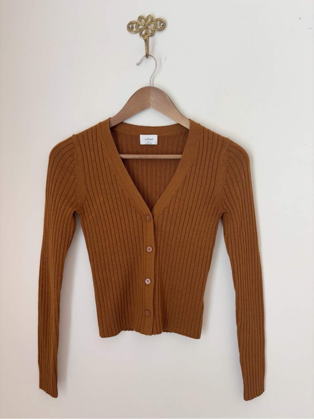 Wilfred Merino Wool V Neck Manila Cardigan XS Rich Chestnut